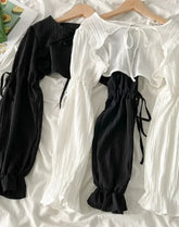 Y2k Sun Protection Cardigan Women' Clothing Thin Crop Tops Bandage Long Sleeve Blouse Cape Femme Ruffles Korean Sweater